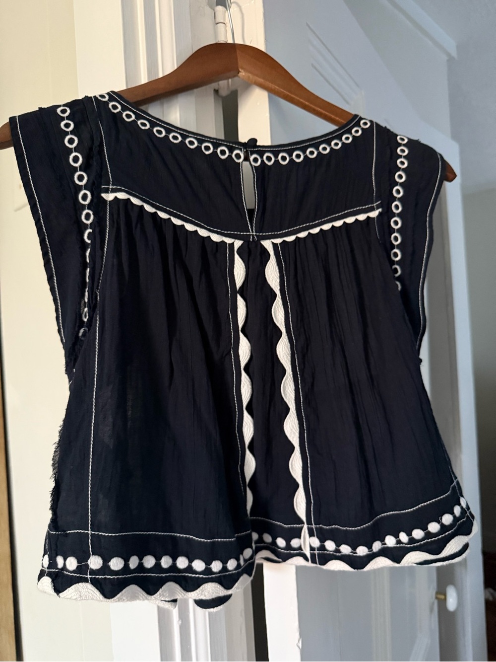 Anthropologie Navy Blue Embroidered Blouse